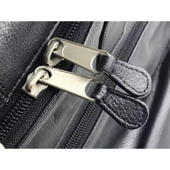 Ili Unisex Black Leather Inner Zip Pockets Top Handle Briefcase Document Case - Picture 11 of 12